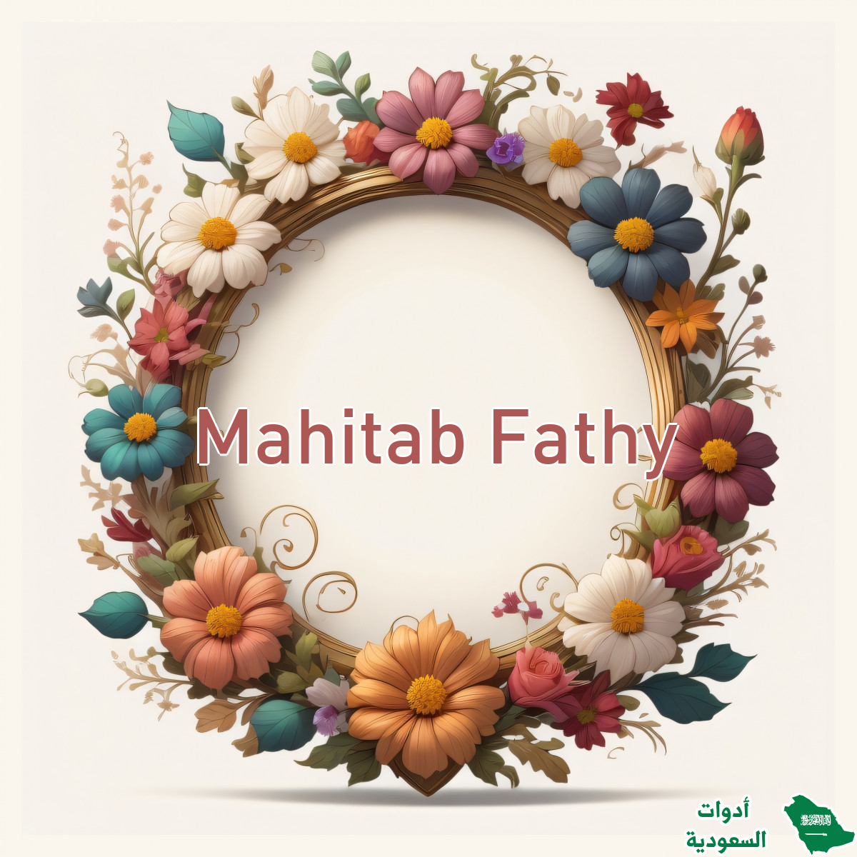 اسم Mahitab Fathy داخل إطار جميل من الزهور